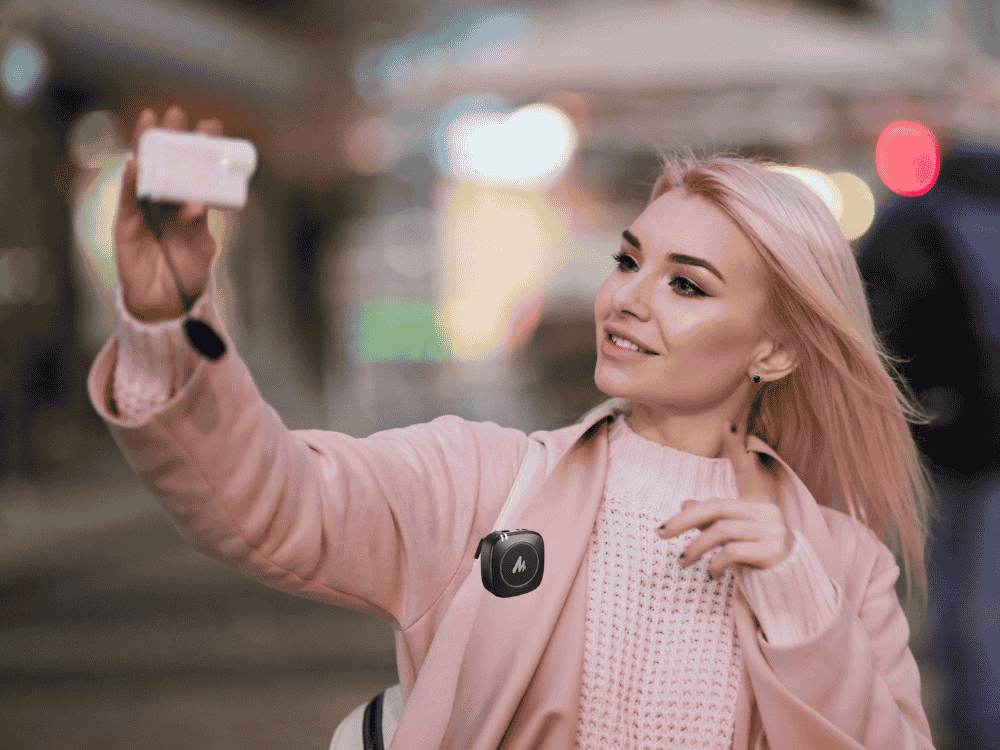 Girl vlogging using a best wireless Lavalier mic