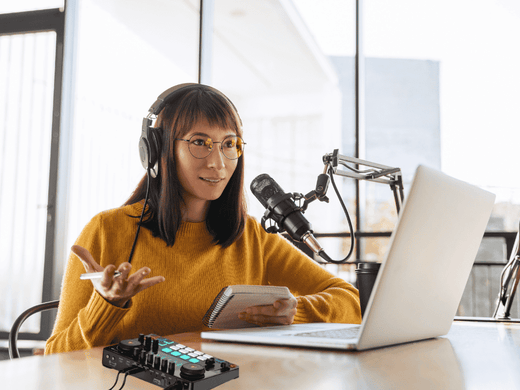 At home podcast setup with Maono equipment