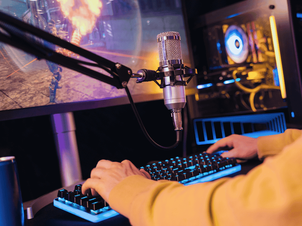 A gamer streaming using the one of the best USB microphone options