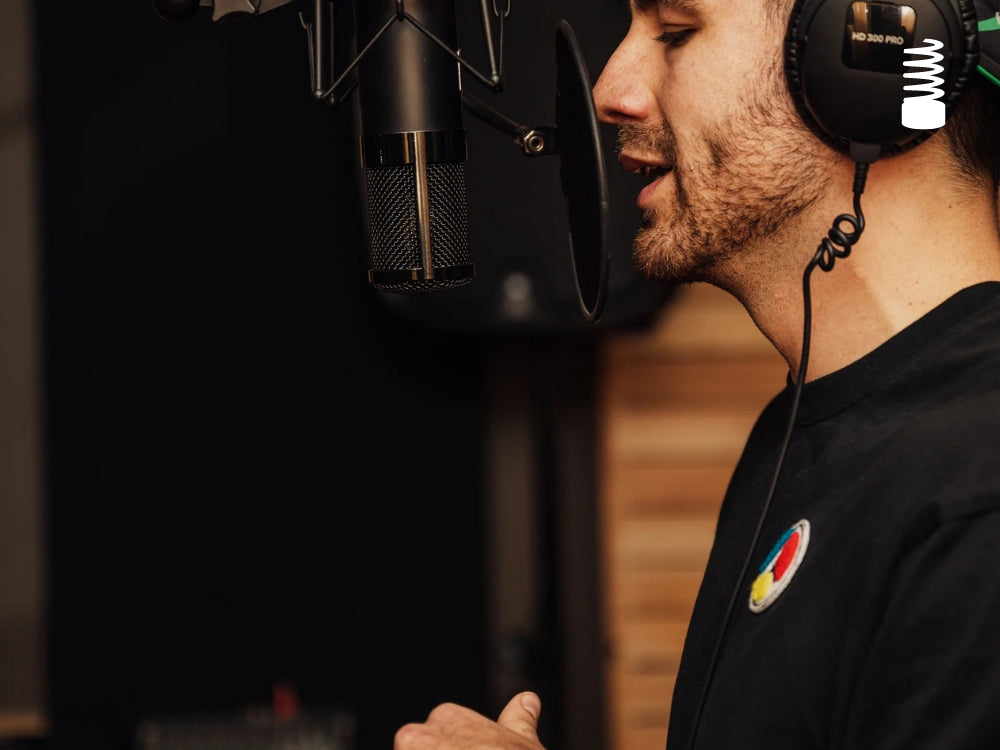 man recording vocals