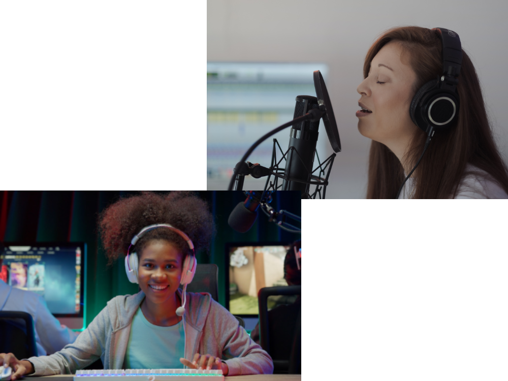 females singing and gaming using a USB C microphone