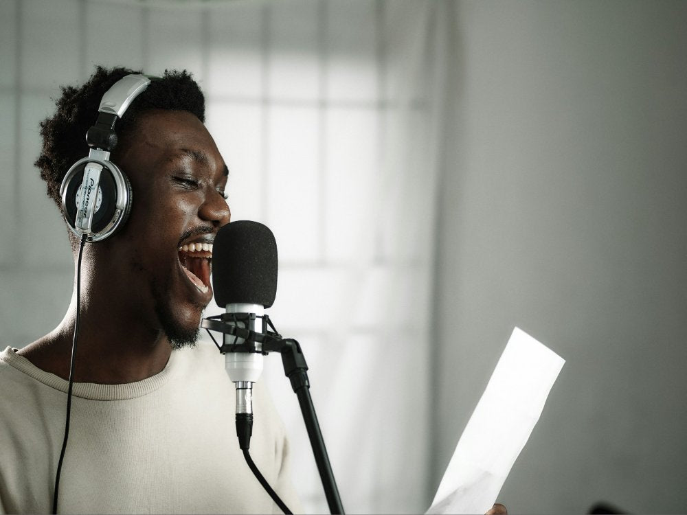 male singing using a condenser mic