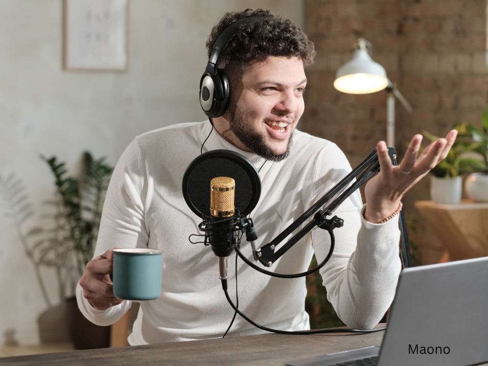 male talking in a podcast