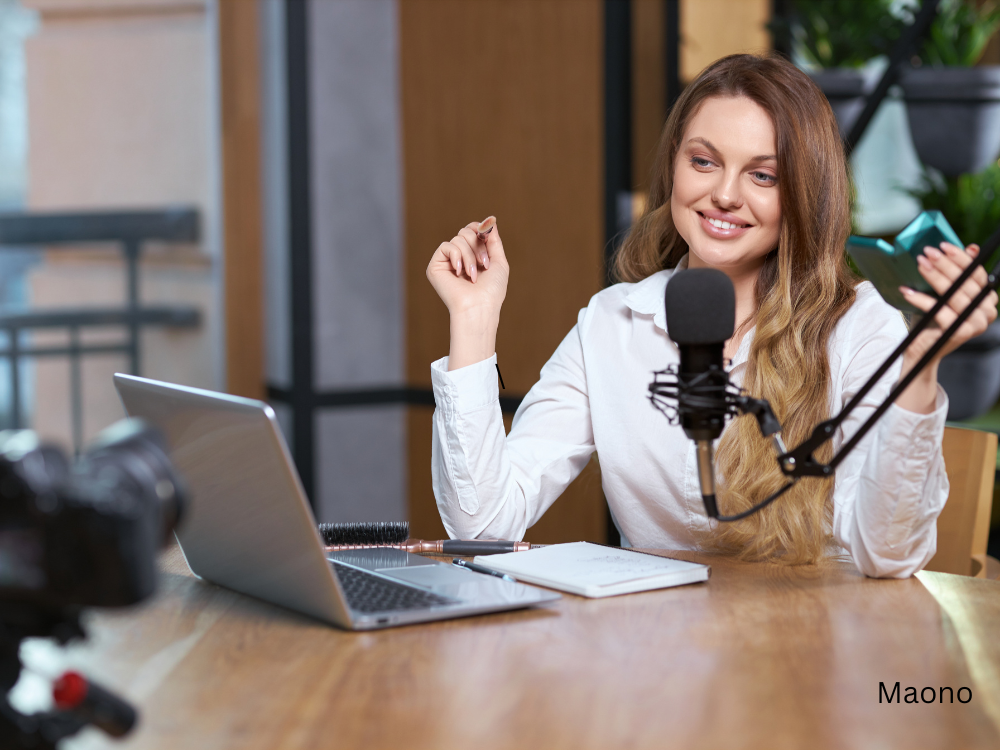 woman podcasting