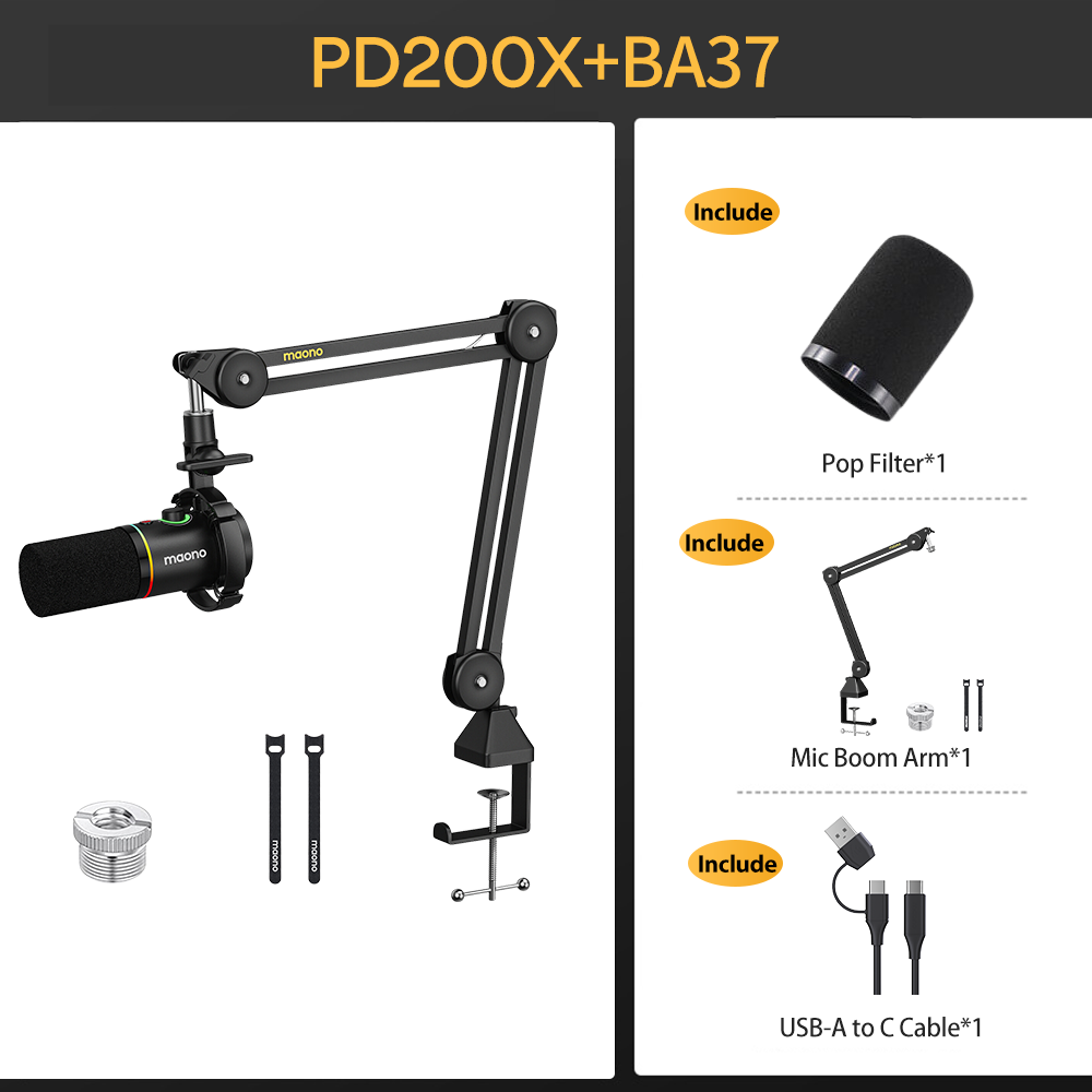 PD200XS  microphone with BA37 boom arm black