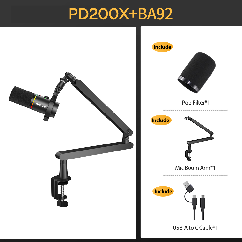 PD200XS  microphone with BA92 boom arm black