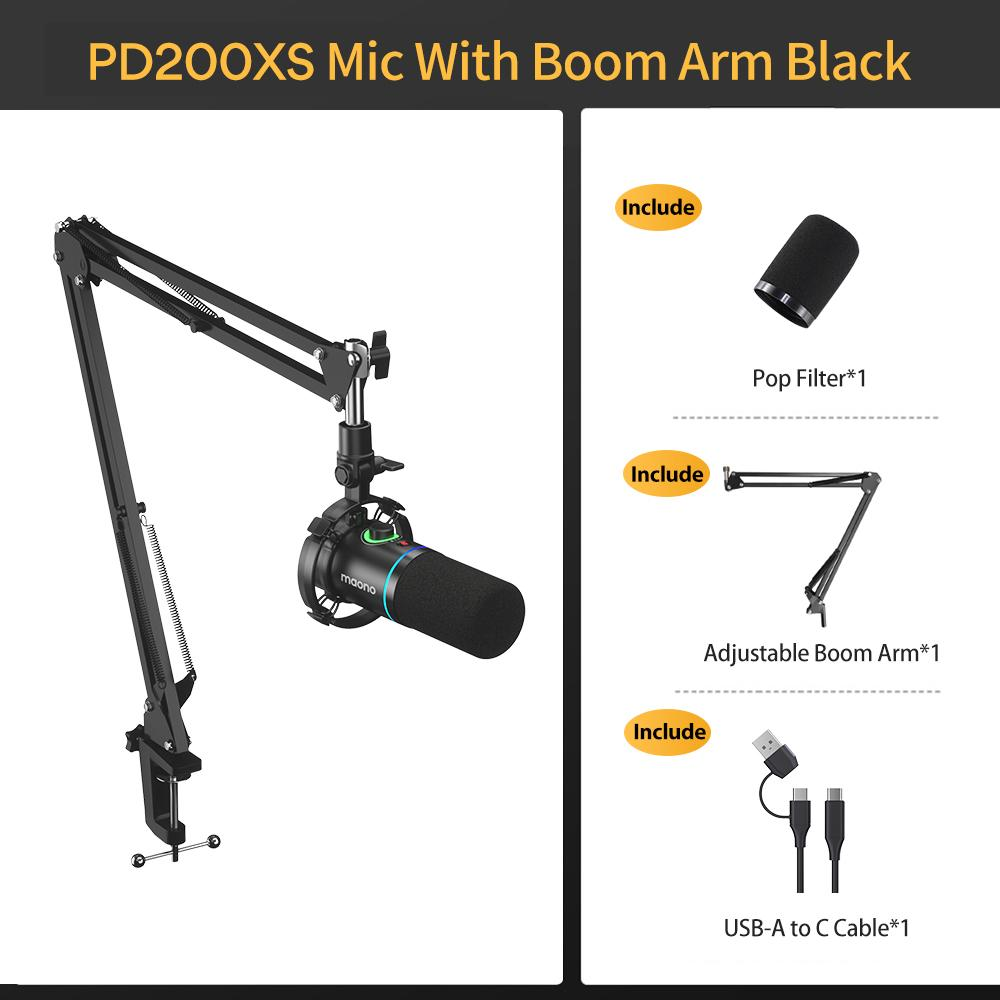 MAONO PD200XS USB/XLR Dynamic Microphone Set with Boom Arm