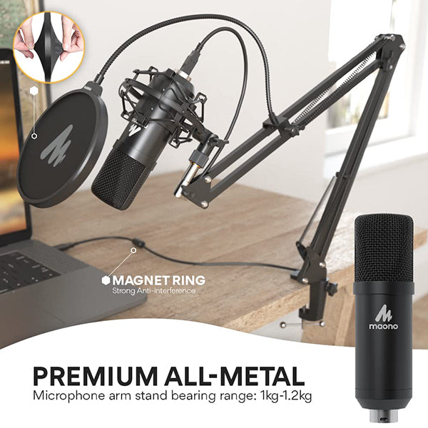 USB Streaming Podcast PC Microphone with Aluminum Storage Case,SUDOTACK  Professional 192kHz/24Bit Studio Cardioid Condenser Mic Kit with Sound Card  Desktop Stan…