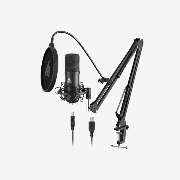 FIFINE Dynamic Microphone and Heavy Duty Boom Arm Kit,XLR/USB Podcast  Recording PC Mic Set with Headphone Jack, Monitoring Volume Control,  Windscreen